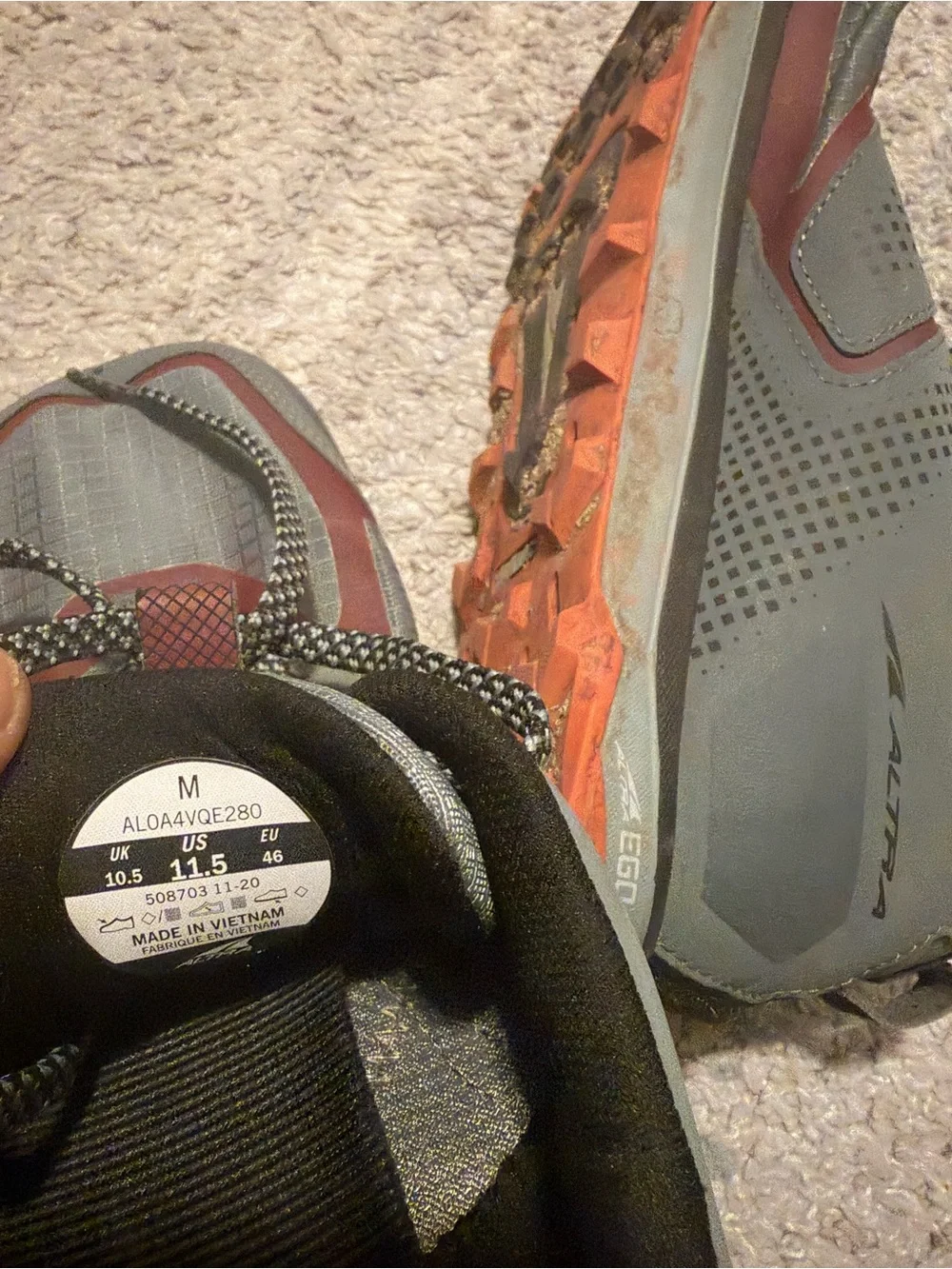 ⁠Altra Lone Peak 6 Mens Size 11.5 Trail Running Shoes Gray Maroon